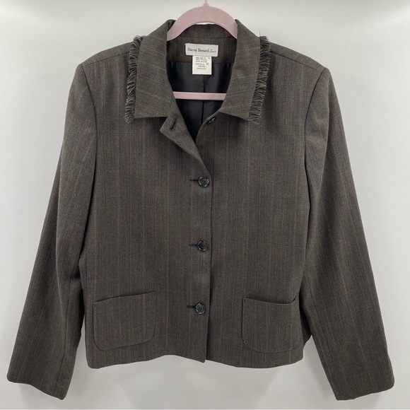 Harve' Bernard Sport Vintage 100% Wool Long Sleeve Fringe Detail Pockets Jacket - Picture 1 of 9